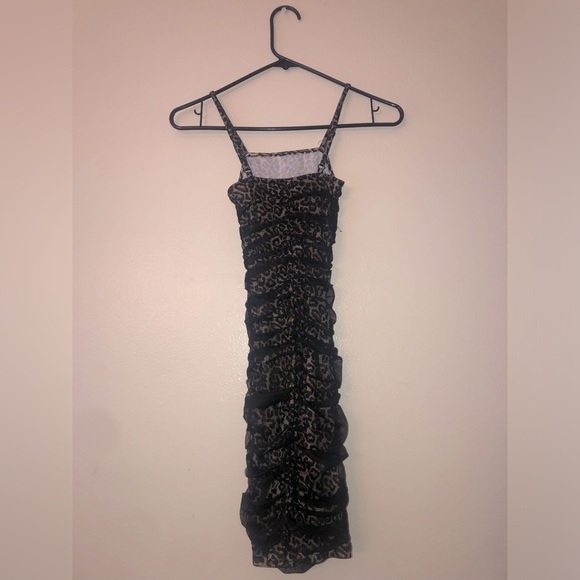 Nevena Rae S (fits like XXS-XS) Black Mesh Leopard Print Fitted Body Con dress - Picture 2 of 2